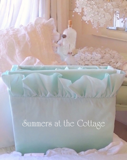 SHABBY COTTAGE CHIC AQUA SURF BLUE POOL RUFFLE SHEET SET